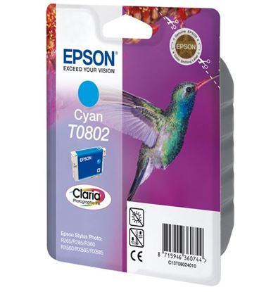Tinteiro EPSON T0802 Ciano - Stylus Photo P50/PX6xx/PX7xx/PX8xx/R2xx/R360/RX560/RX585/RX685