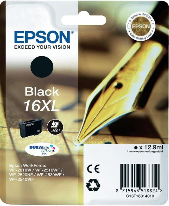 Tinteiro EPSON 16 Preto XL + Alarme RF - WF-2010/251xx/26xx/27xx