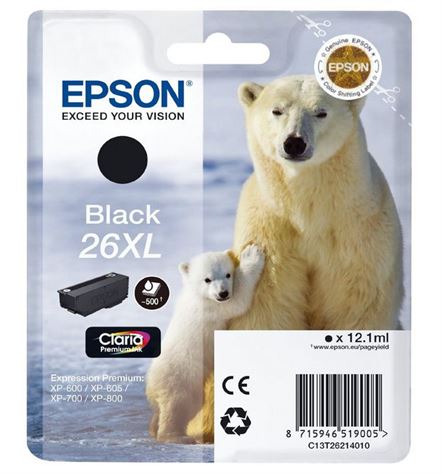 Tinteiro EPSON 26 Preto XL - Expression Premium XP-5xx/6xx/7xx/8xx