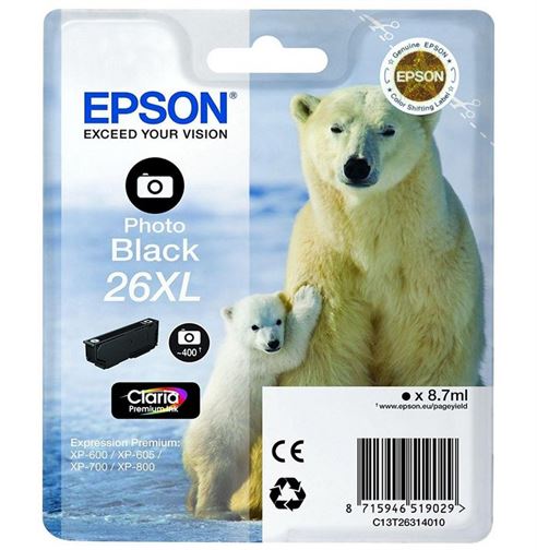 Tinteiro EPSON 26 Preto Foto XL - Expression Premium XP-5xx/6xx/7xx/8xx