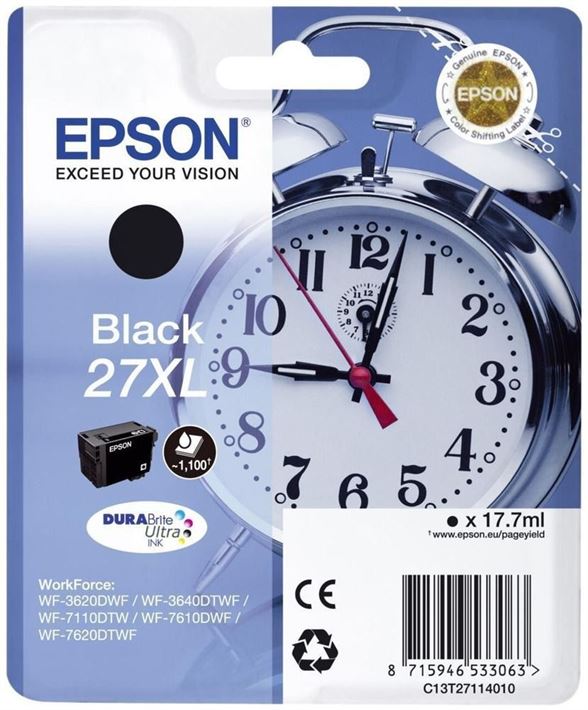 Tinteiro EPSON 27 Preto XL + Alarme RF - WF36xx/7110/7210/76xx/77xx