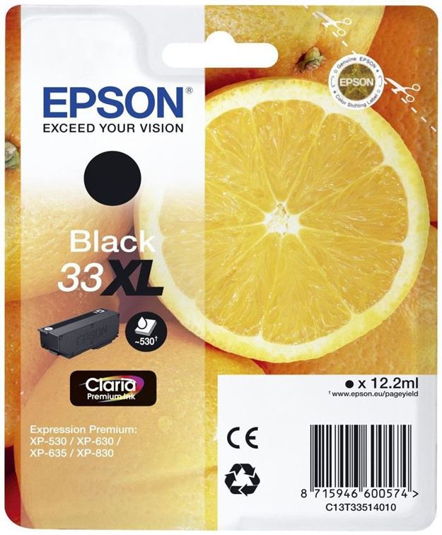 Tinteiro EPSON 33 Preto XL - Expression Home XP-530/630/635/830/900/7100