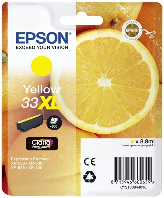 Tinteiro EPSON 33 Amarelo XL - Expression Home XP-530/630/635/830/900/7100