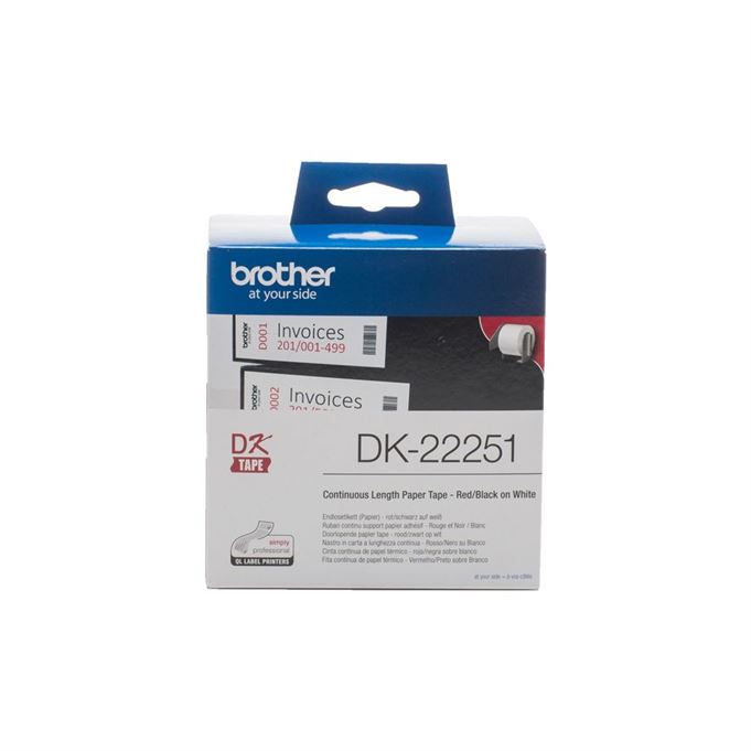 Fita BROTHER Papel Térmico Contínua Branca C/ impressão a preto e vermelho 62mm x 15,24m
