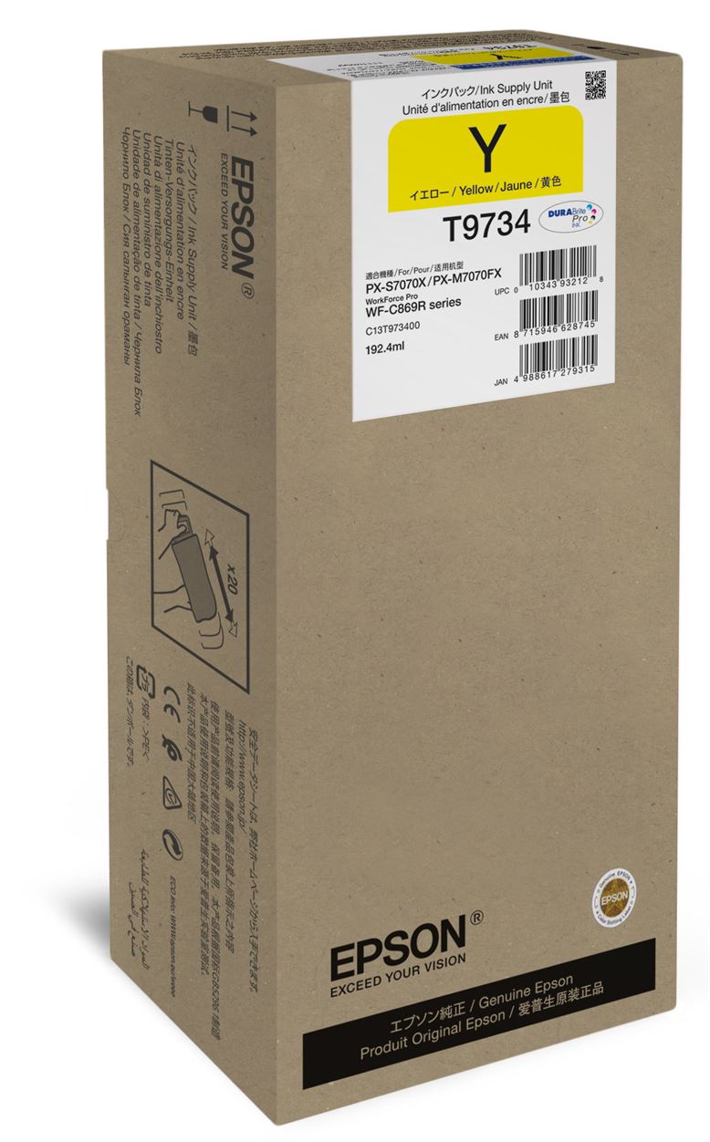 Tinteiro EPSON T973 Amarelo XL - WorkForce Pro WF-C869
