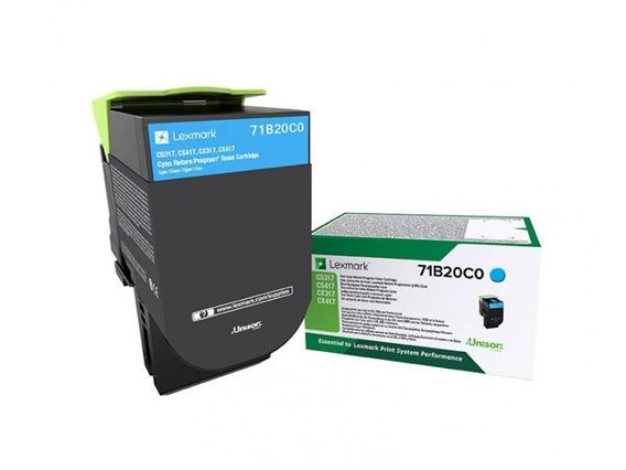 Toner LEXMARK 71B20C0 Ciano de Retorno 2,3K a 5% - CS317, CS417, CS517, CX317, CX417, CX517
