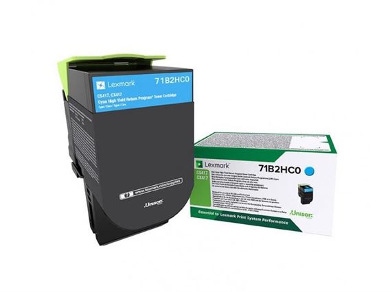 Toner LEXMARK 71B2HC0 Ciano de Retorno 3,5K a 5% - CS417, CS517, CX417, CX517