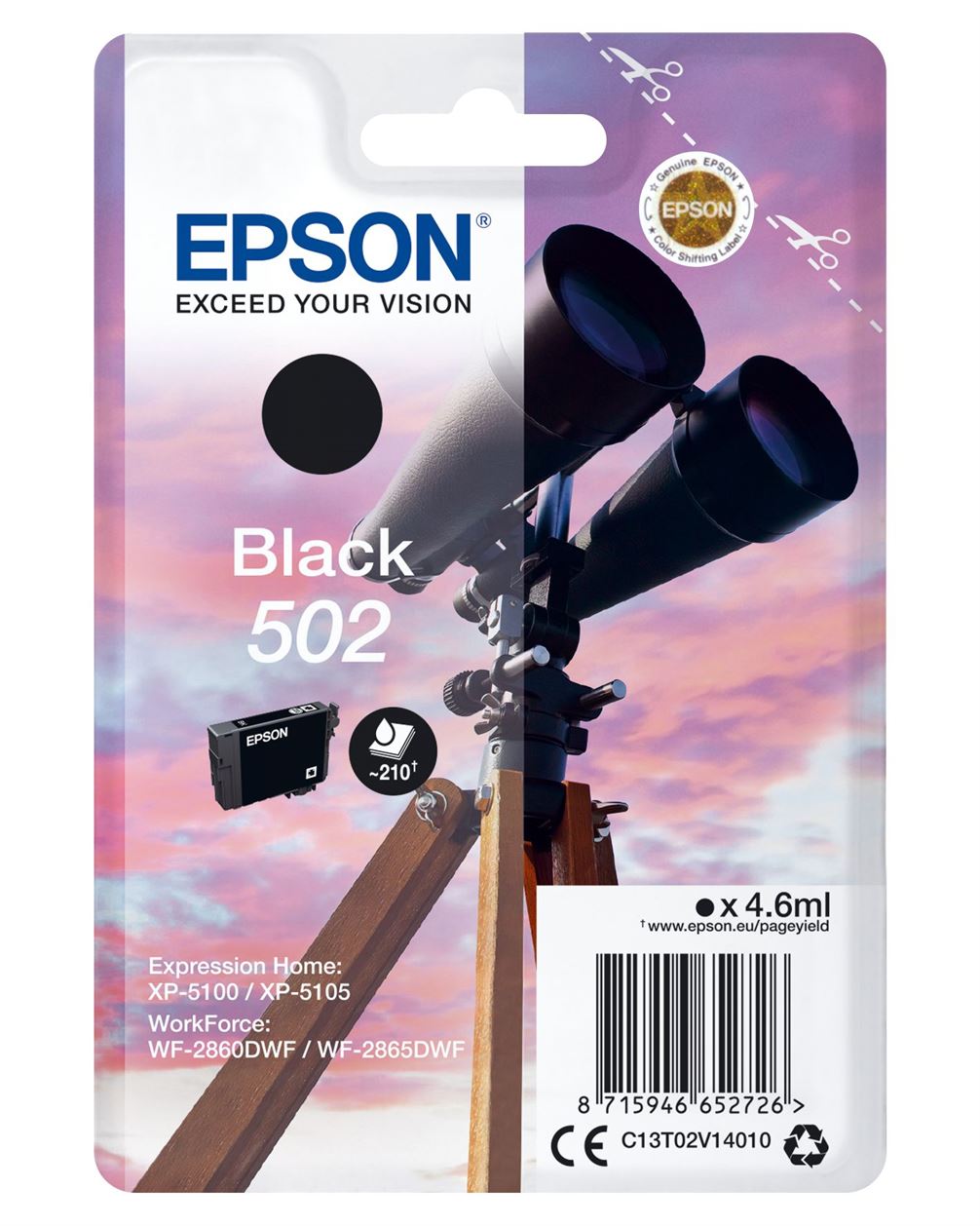 Tinteiro EPSON 502 Preto + Alarme RF - XP-51xx, WF-286x