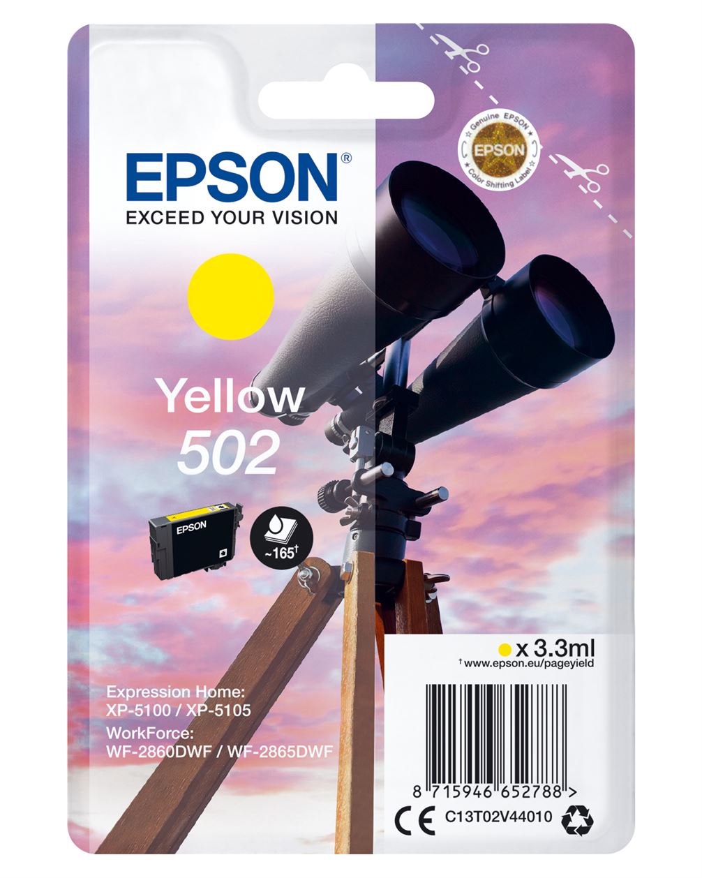 Tinteiro EPSON 502 Amarelo + Alarme RF - XP-51xx, WF-286x