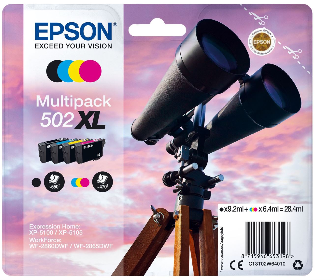 Tinteiro EPSON 502 Multipack 4 Cores XL - XP-5100/5, WF-2860/5