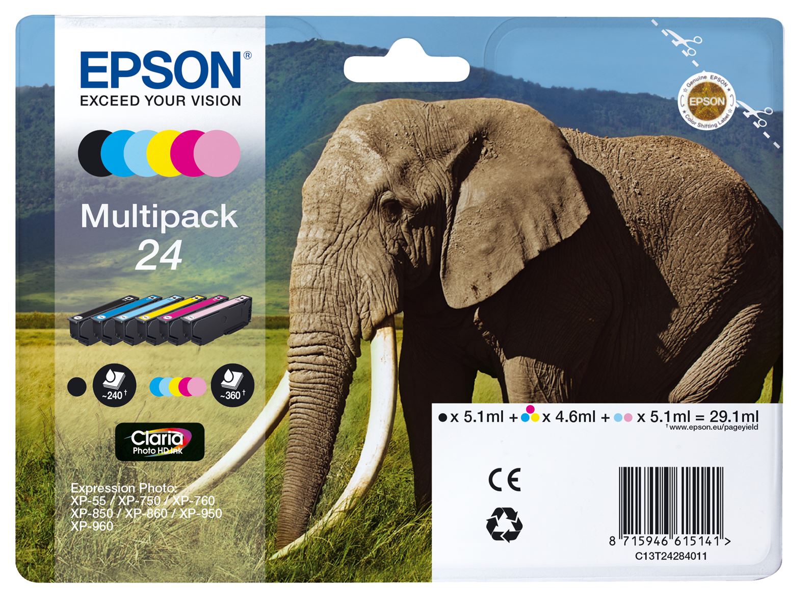 Tinteiro EPSON 24 Multipack 6 Cores + Alarme RF - XP-750/760/860/850/950/960/970