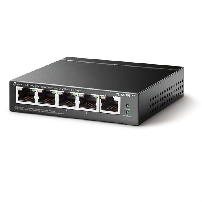 Switch de mesa TP-Link 5 portas Easy Smart Gigabit 4portas PoE+ - TL-SG105PE