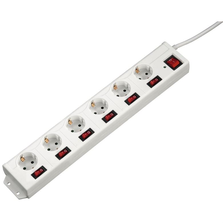 Extensão eléctrica HAMA 6 tomadas com proteção, branco - 137239