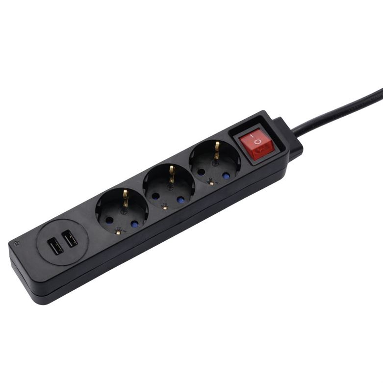 Extensão electrica HAMA 3 tomas USB 3,4A preto - 137353