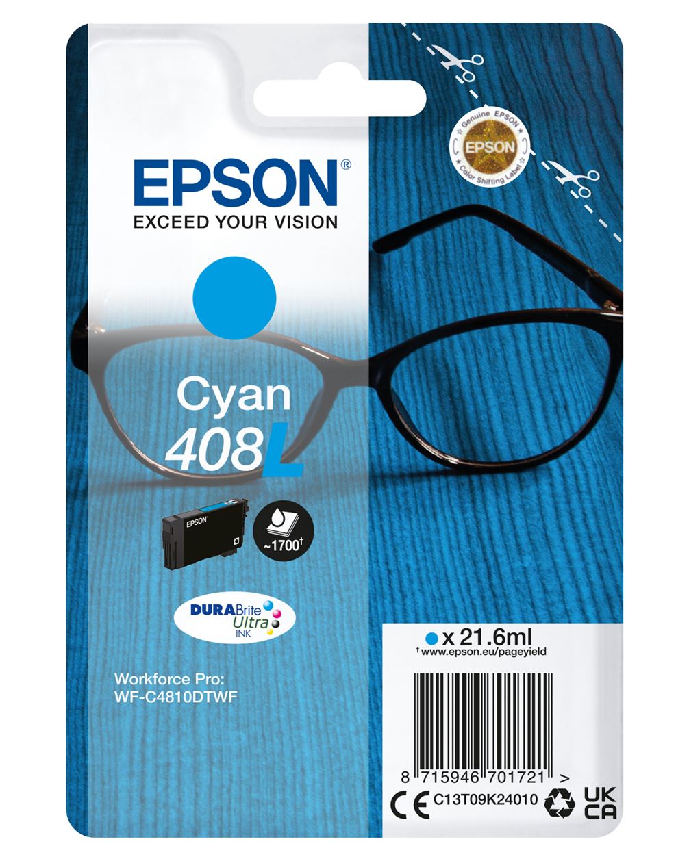 Tinteiro EPSON 408L DURABrite Ultra Ink Ciano