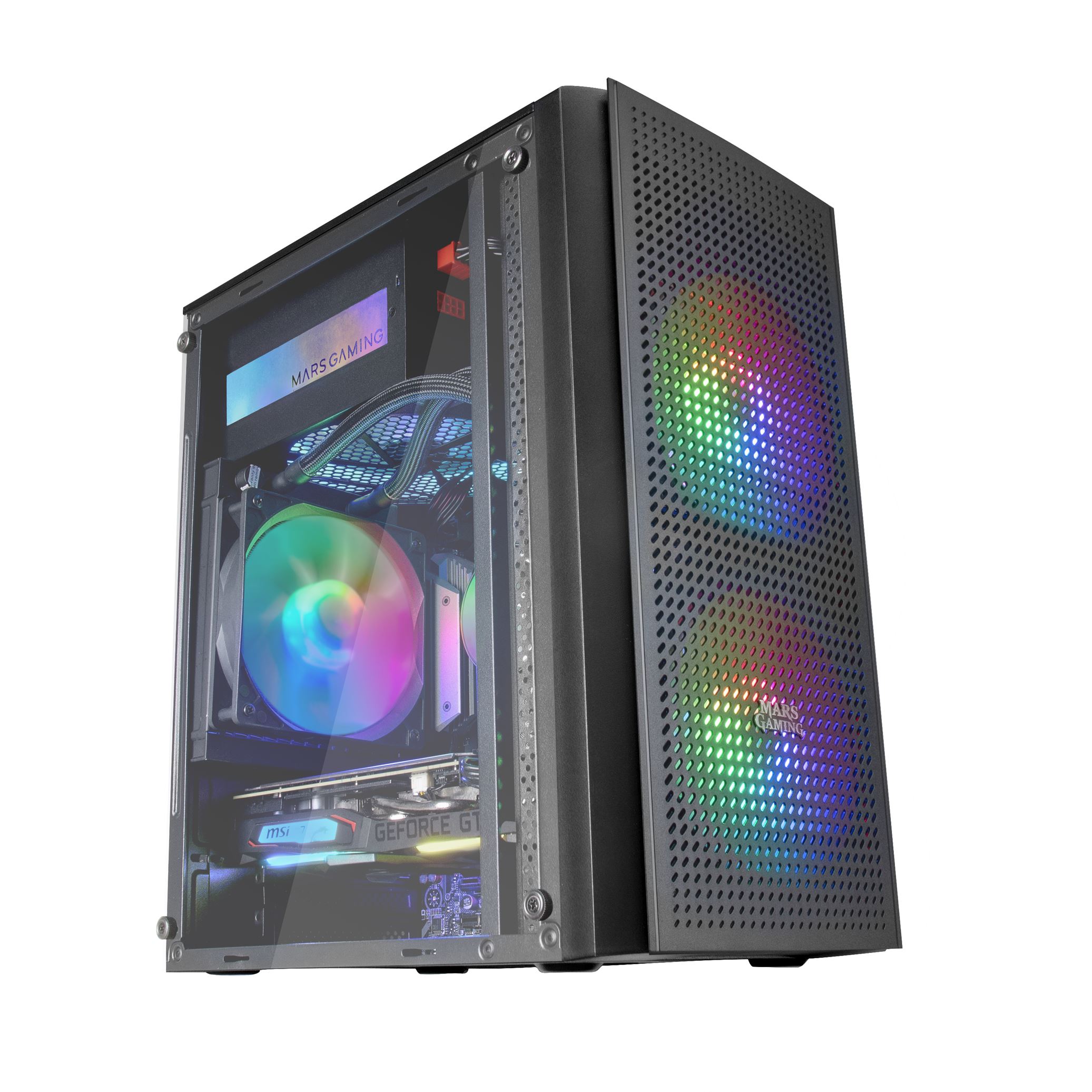 MARS GAMING MC300 MICRO-ATX CASE, 3X 120MM FRGB FAN, WINDOW, FRONT MESH, BLACK