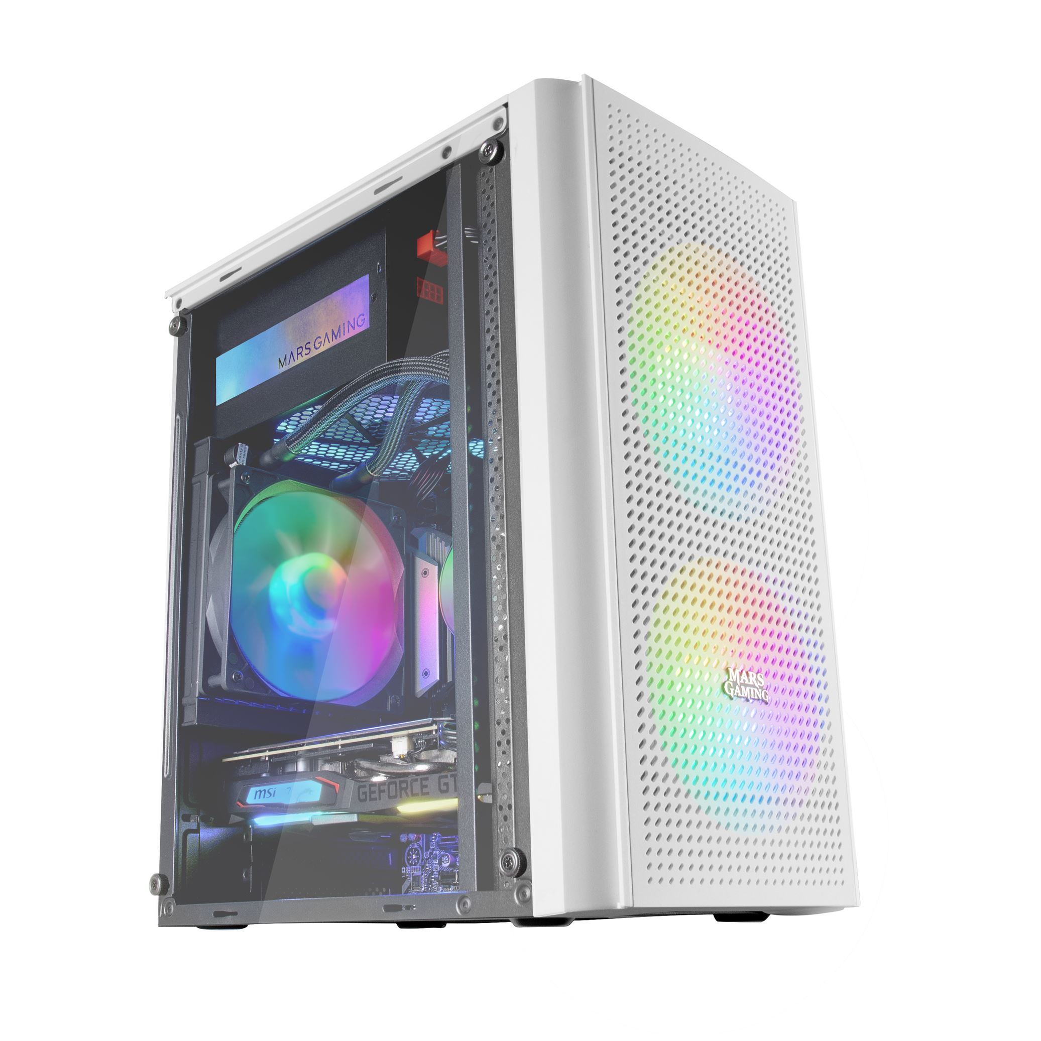 MARS GAMING MC300 MICRO-ATX CASE, 3X 120MM FRGB FAN, WINDOW, FRONT MESH, WHITE