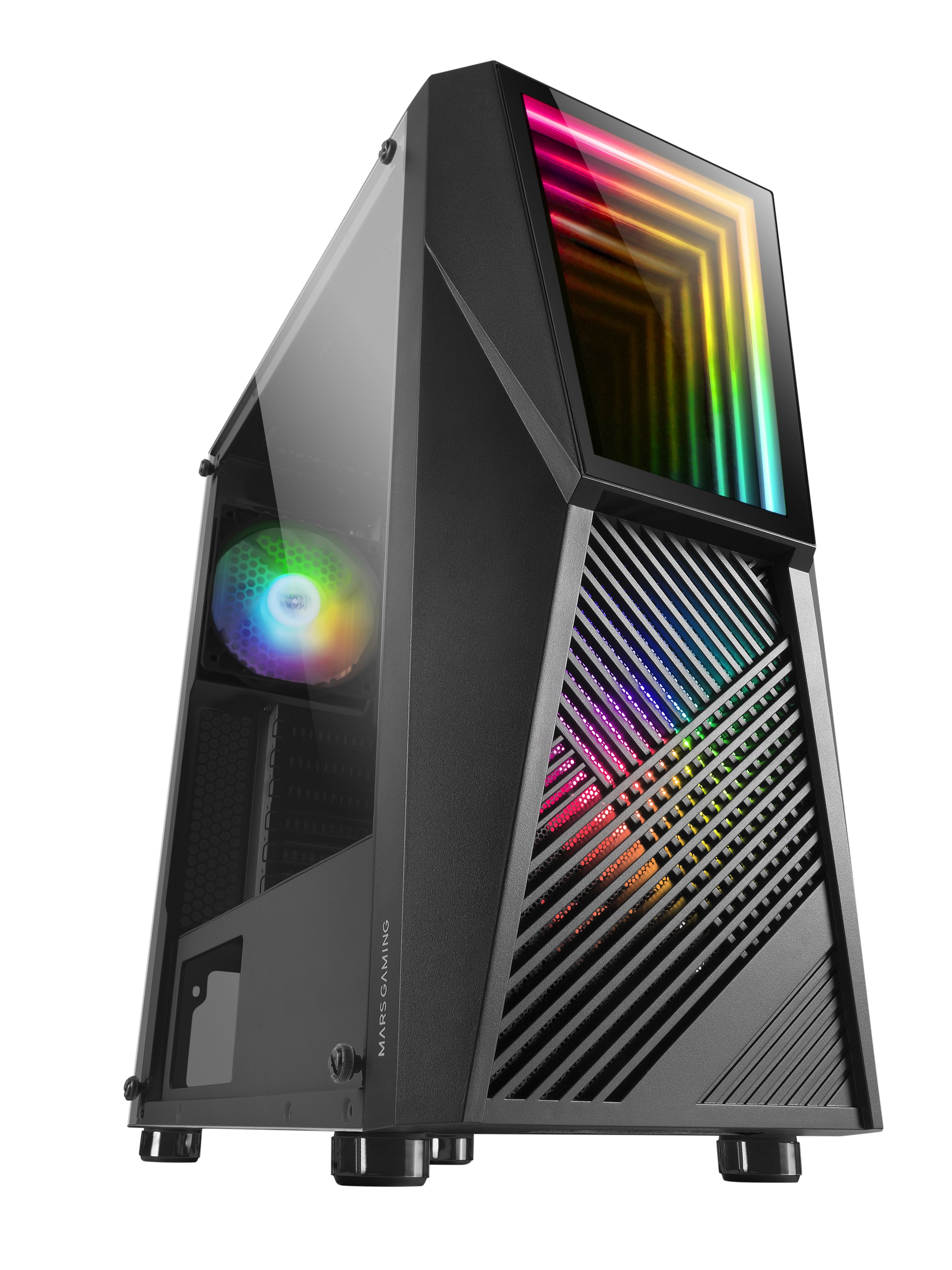MARS GAMING MC777 ATX CASE, 2X 120MM ARGB FAN, T. GLASS, INFINITY MIRROR, BLACK