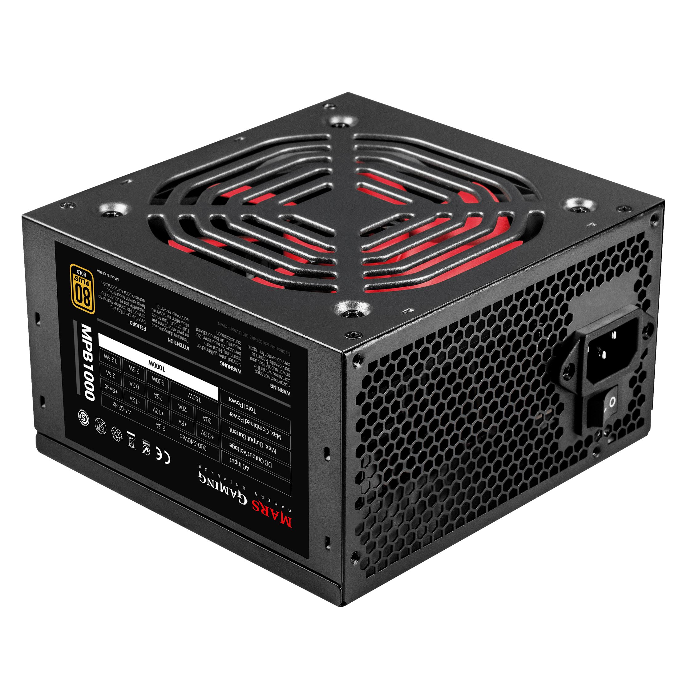 MARS GAMING MPB 1000W 80PLUS GOLD SILENT RPM 10DB, LONG BLACK CABLES
