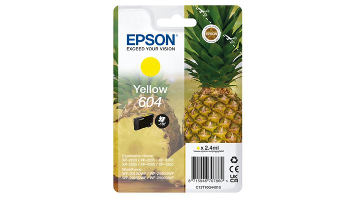 Tinteiro EPSON 604 amarelo  - WF-2910/ 293x/ 2950, XP-220x/ 320x/ 420x