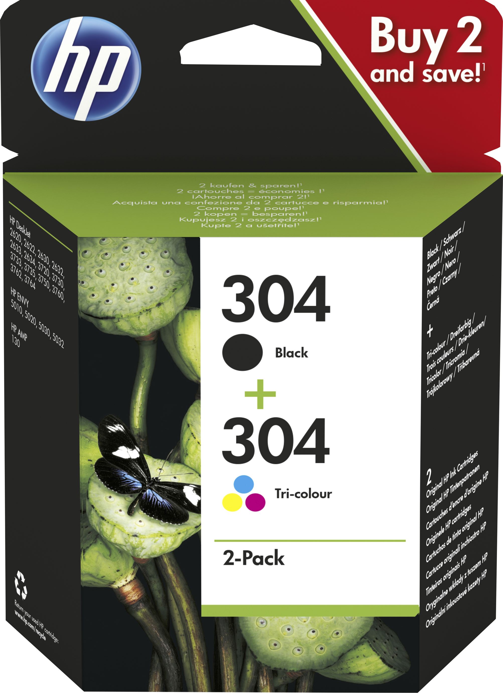 HP 304 2-Pack Black/Tri-color Ink Cartri