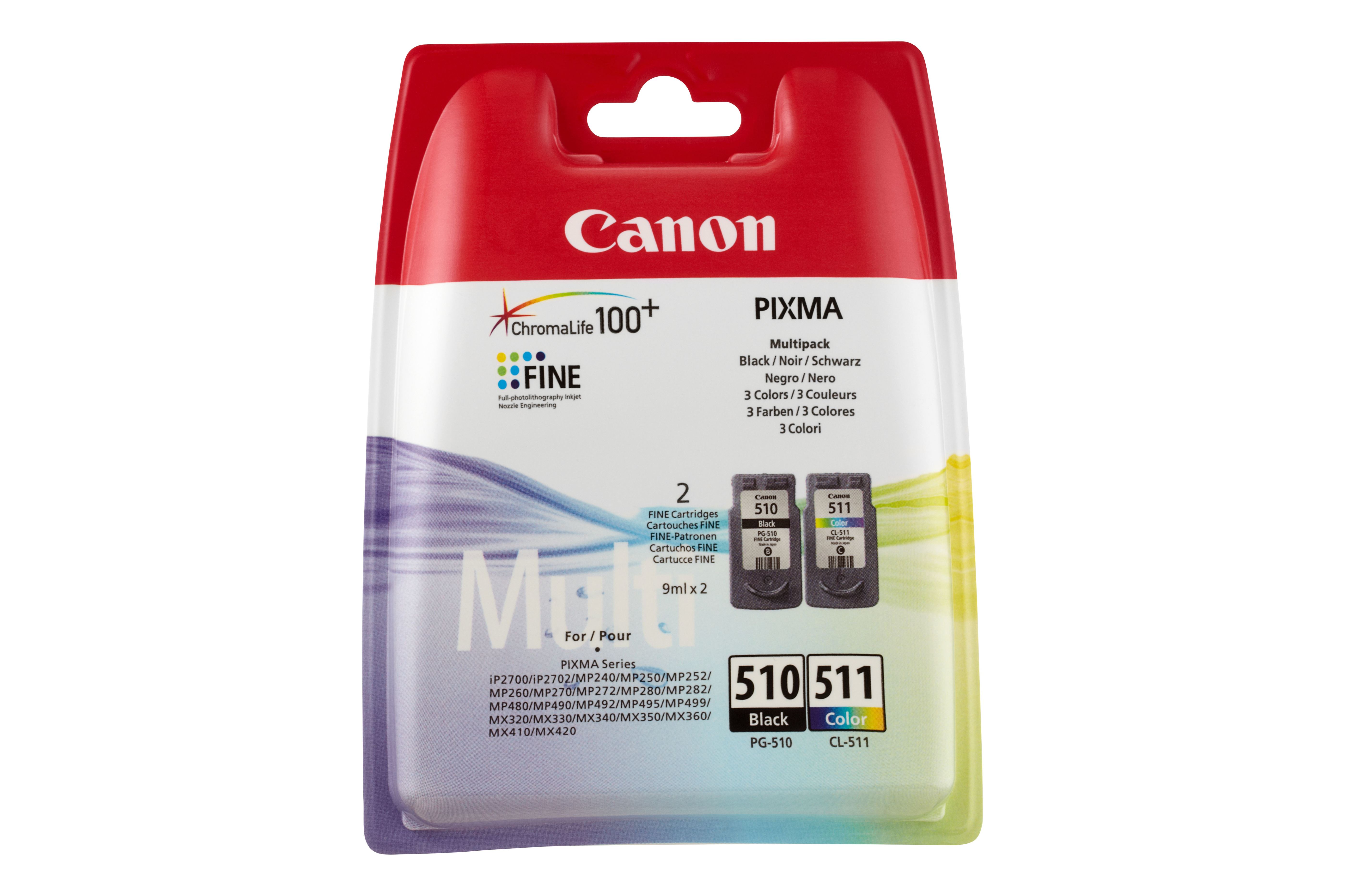 Tinteiro CANON Pack PG-510/CL-511 Preto e Cor Blister - PIXMA MP/MX