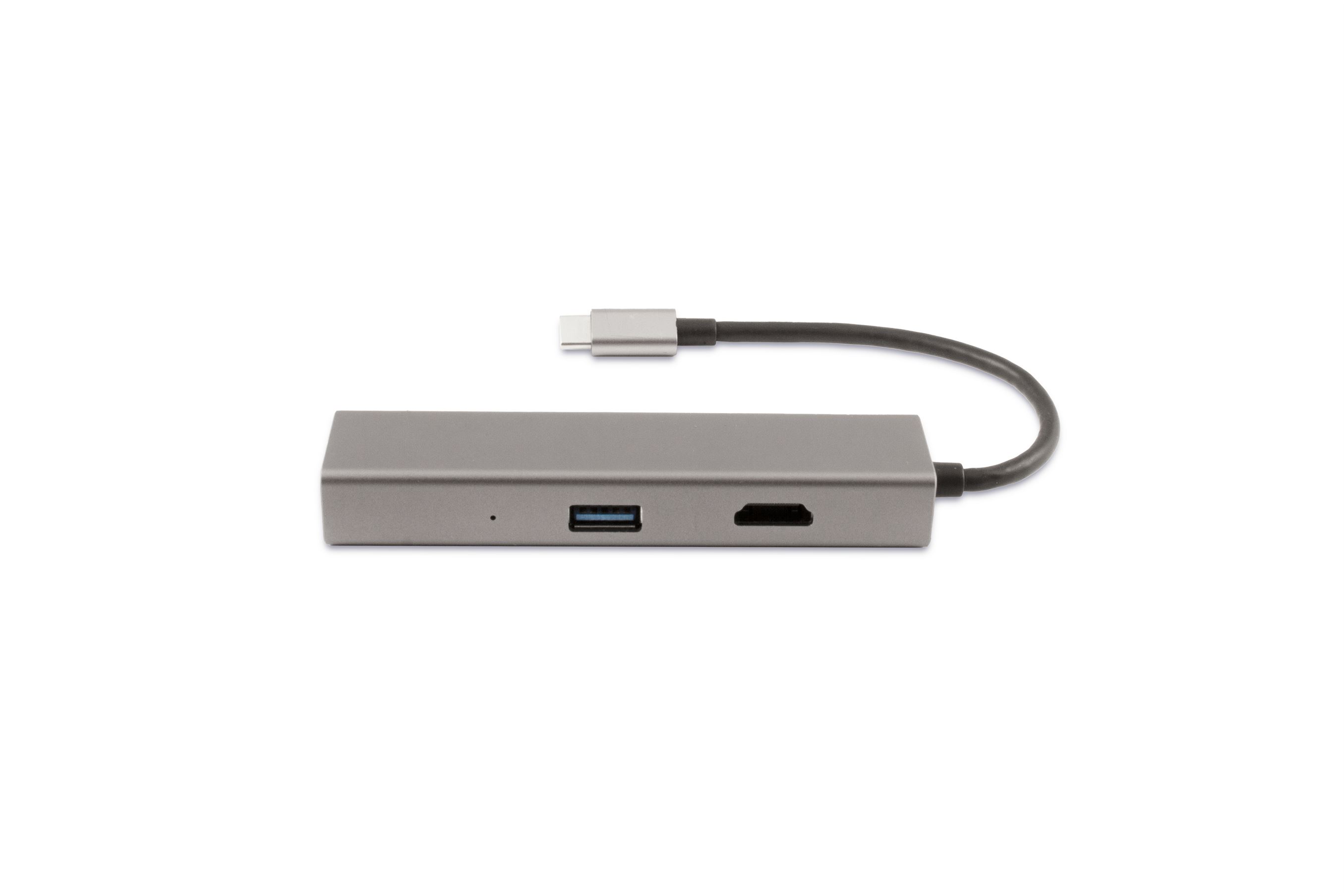 HUB USB 4 Portas CoolBox MINIDOCK4  USB-C com 3 USB 3.0 type A, 1 HDMI, 1 RJ45 Gigabit