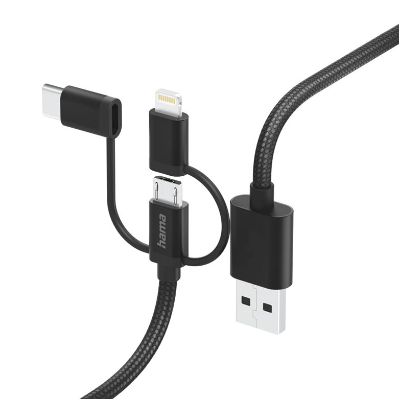 Cabo HAMA 3in1 micri USB +USB-C +LTG, 1.5m,preto - 201536
