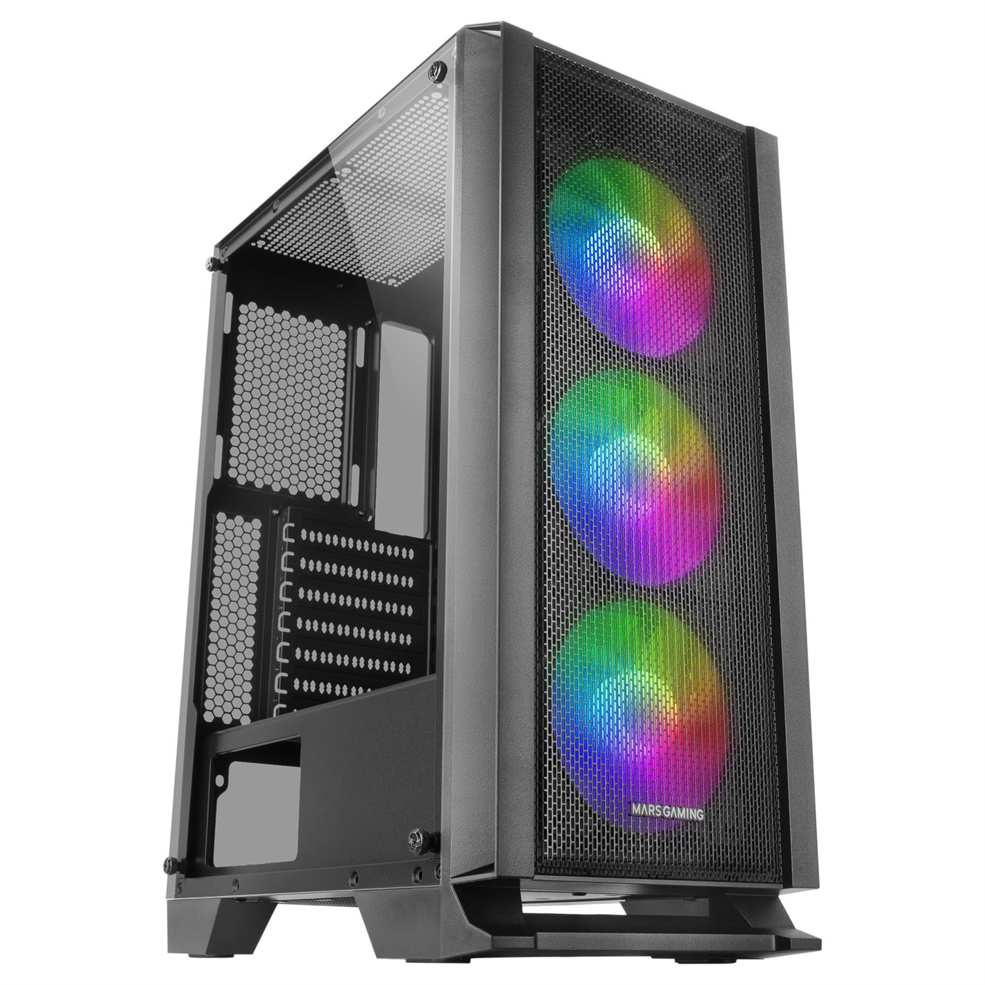 Caixa MARS GAMING MCC ATX CASE, 3X 12CM FRGB FAN, GLASS, FRONT MESH, BLACK