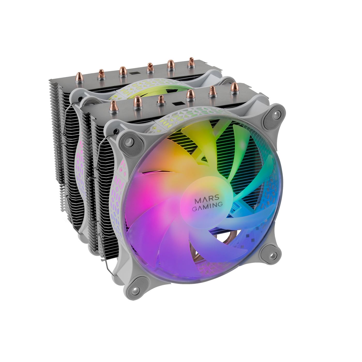 Cooler MARS GAMING MCPU-XT CPU COOLER, DUAL TOWER, 2X 12CM PWM ARGB FAN, 6X HEATPIPE, 300W, WHITE