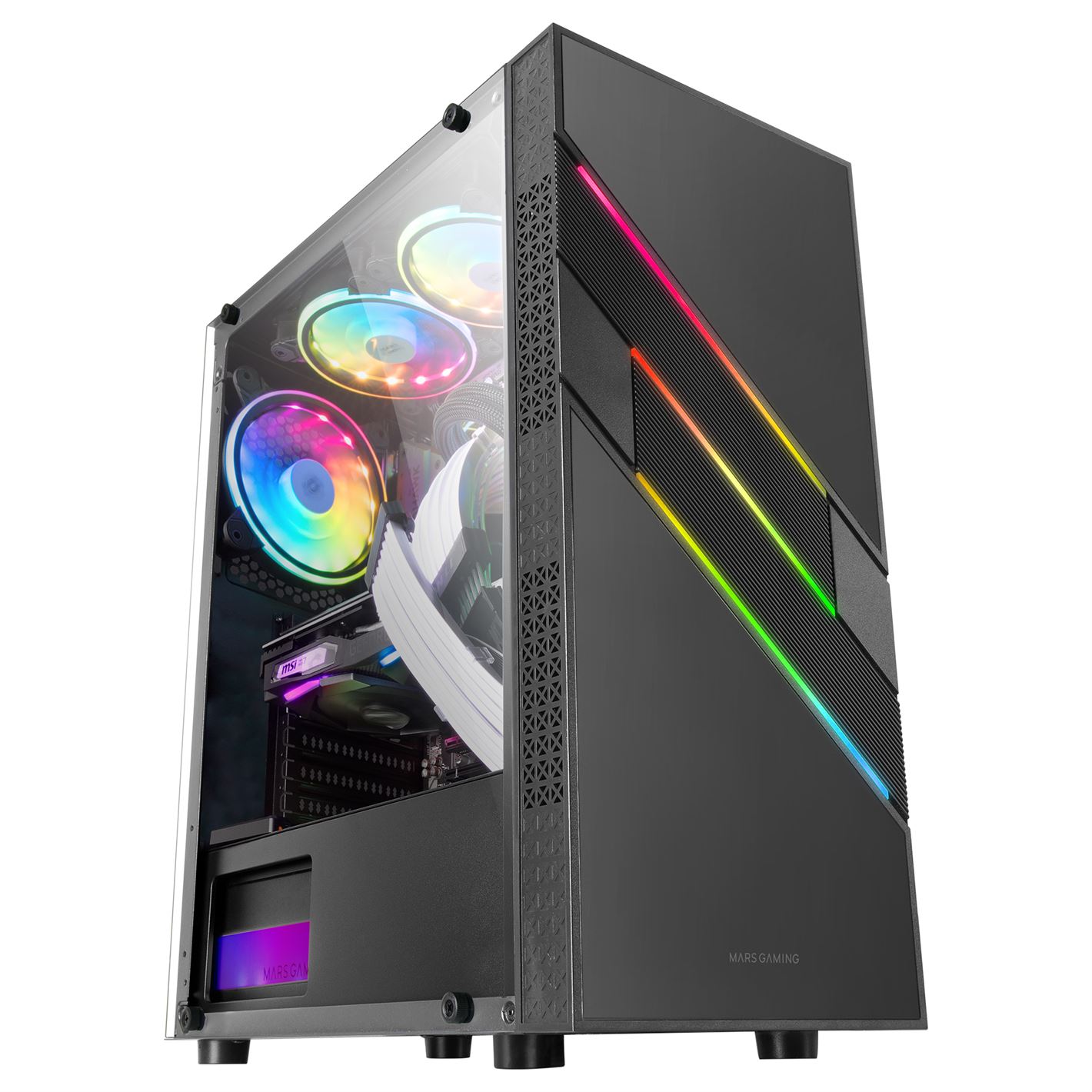 Caixa MARS GAMING MC-U3 ATX CASE, ARGB FRONT, 12CM ARGB FAN, GLASS, ARGB CABLE, BLACK
