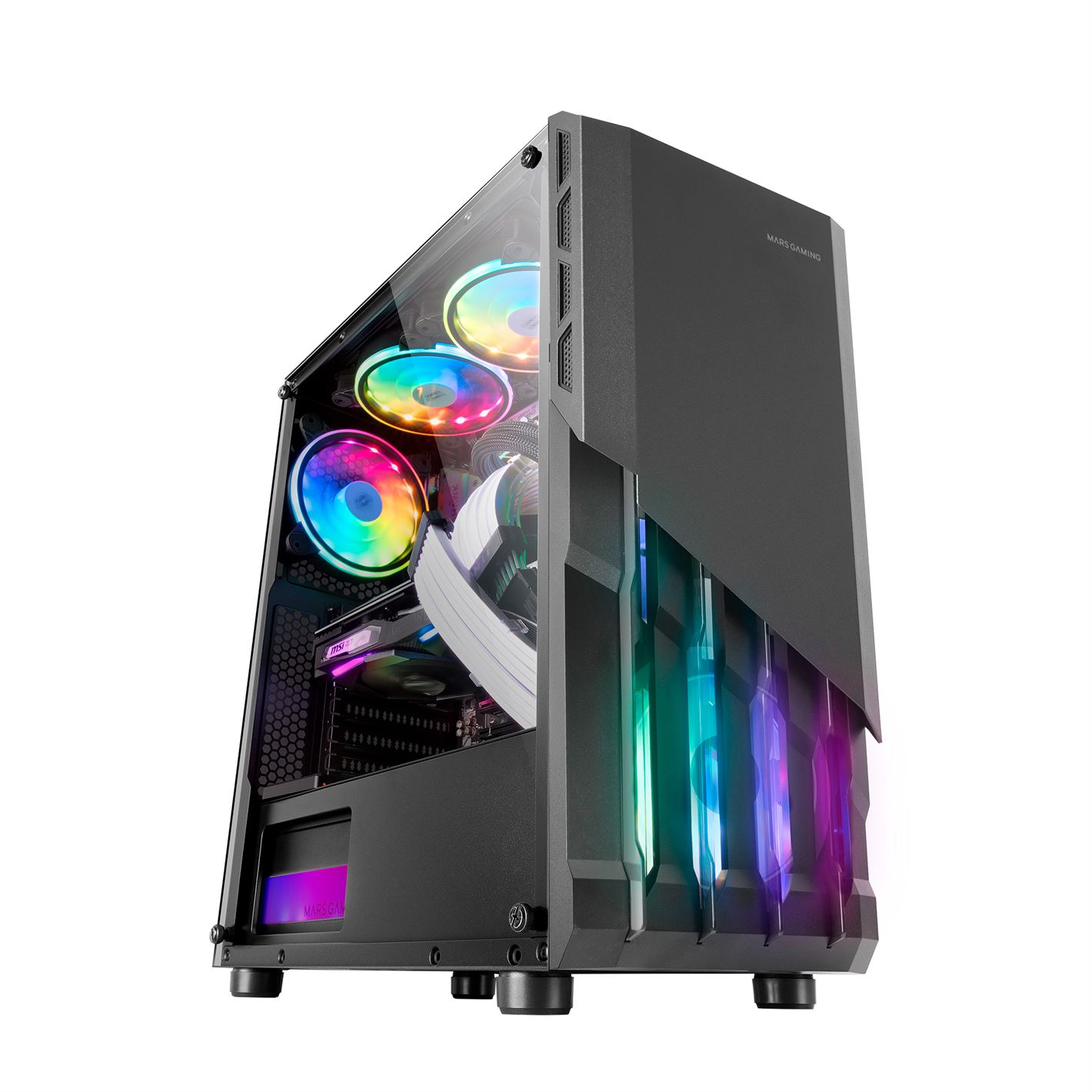 Caixa MARS GAMING MC-X2 ATX CASE, METAL FRONT, 2X12CM FRGB FAN, WINDOW, USB3.0, BLACK