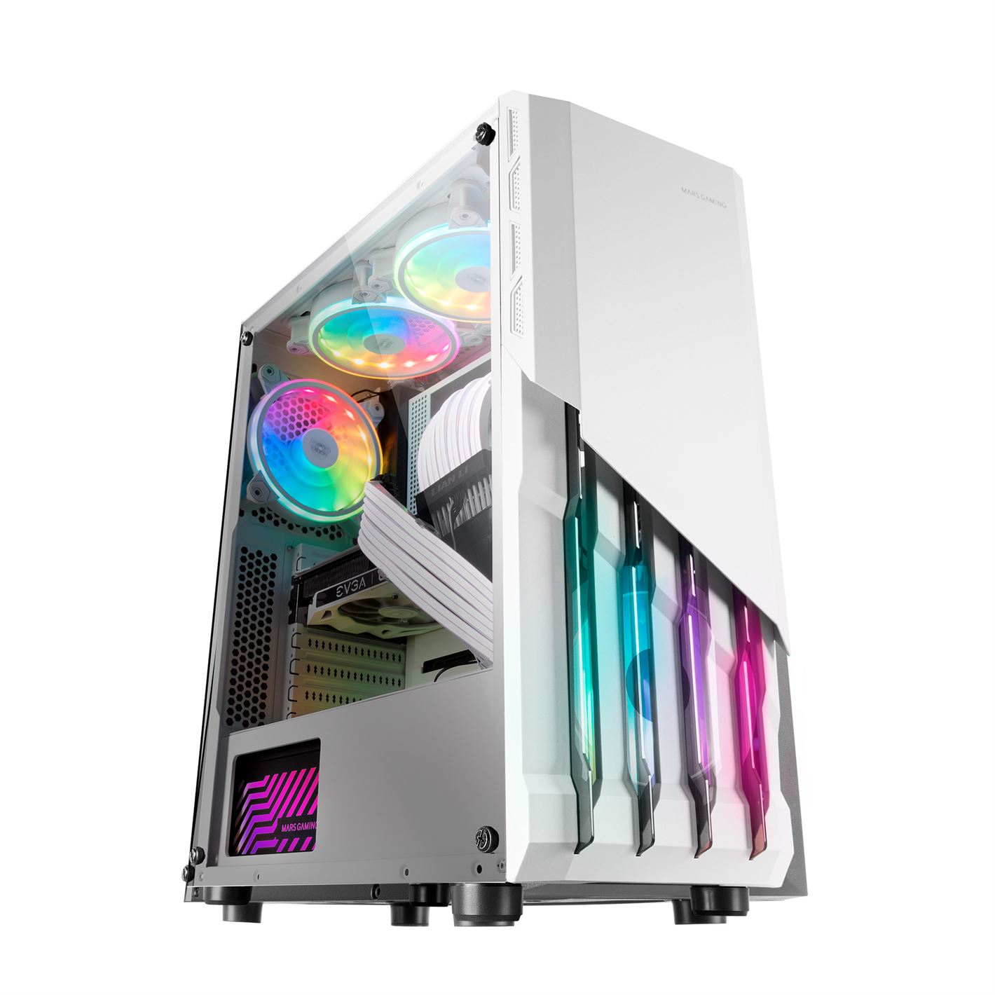 Caixa MARS GAMING MC-X2 ATX CASE, METAL FRONT, 2X12CM FRGB FAN, WINDOW, USB3.0, WHITE