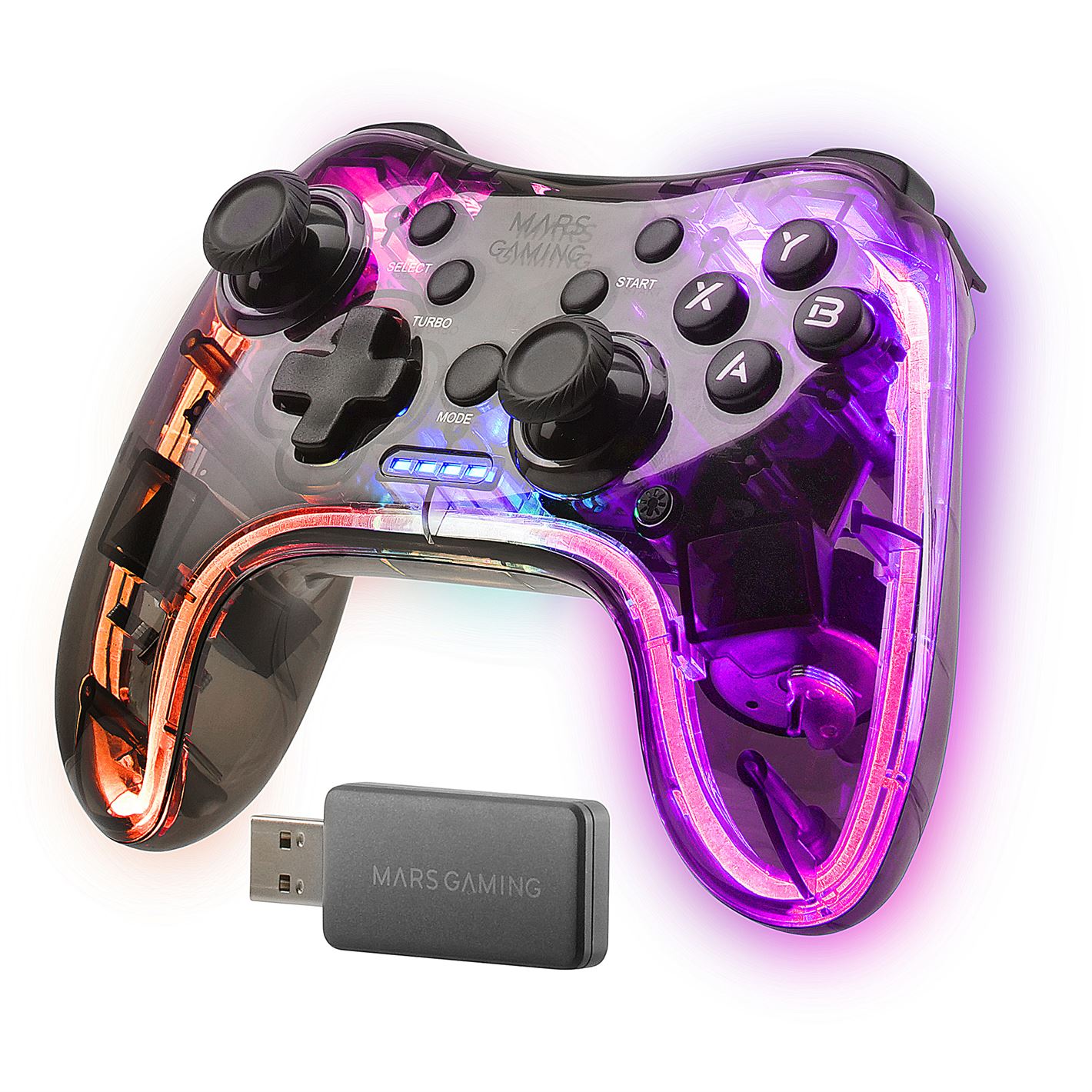 Comando MARS GAMING MGP-24 WIRELESS, 2.4G PRO NO-LAG, NEON RGB, PC, MAC, PS3, PS4, PS5, ANDROID, RPI