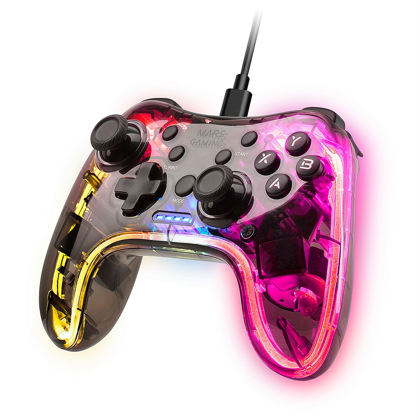 Comando MARS GAMING MGP-C GAMEPAD, NEON RGB, DUAL HAPTIC, SWITCH, PC, MAC, PS3, ANDROID, RP PI