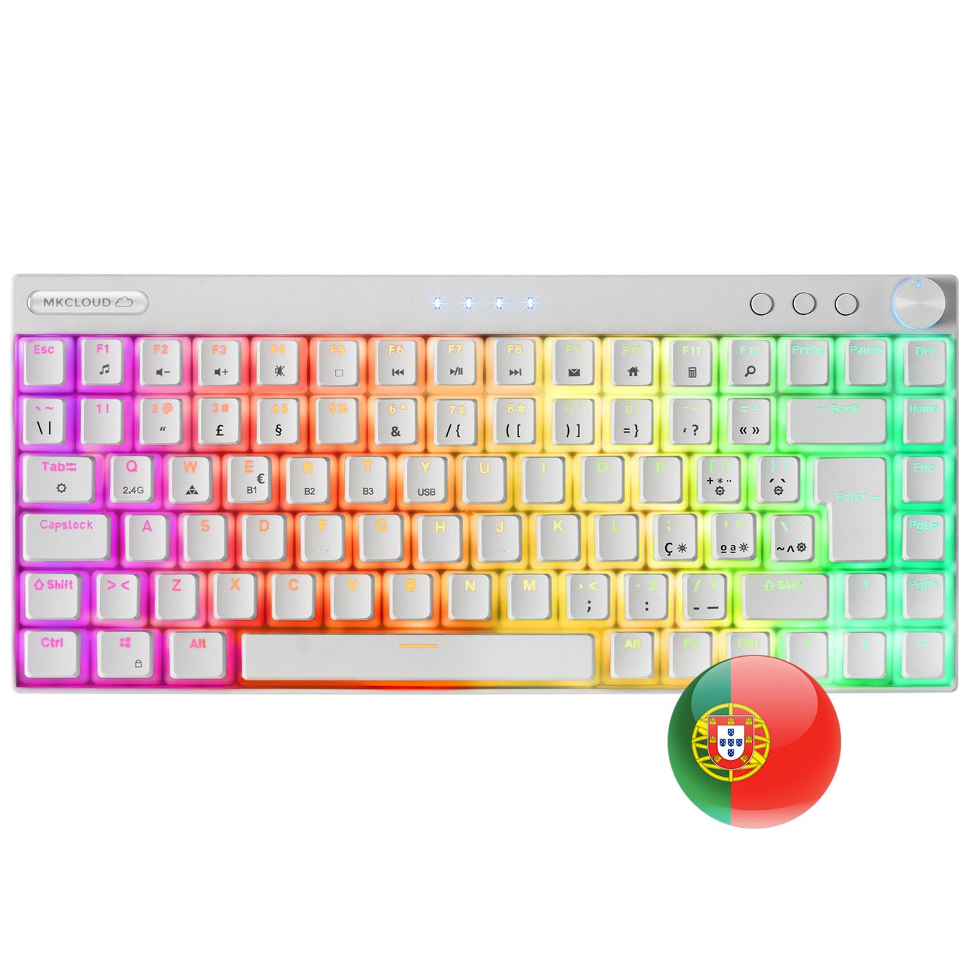 Teclado MARS GAMING MKCLOUD WHITE RGB MECHANICAL 75% KEYBOARD, 3XMODE, RED, US+PORTUGUESE