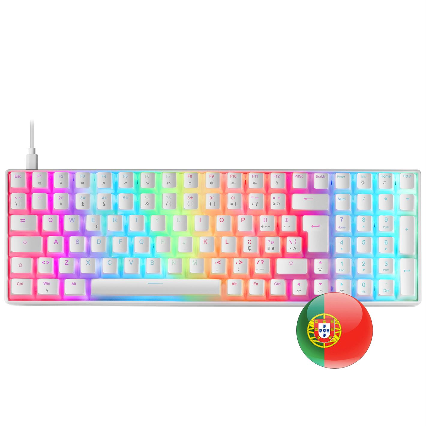 Teclado MARS GAMING MKULTRA WHITE RGB MECHANICAL 96% KEYBOARD, OUTEMU SQ BROWN, US+PORTU