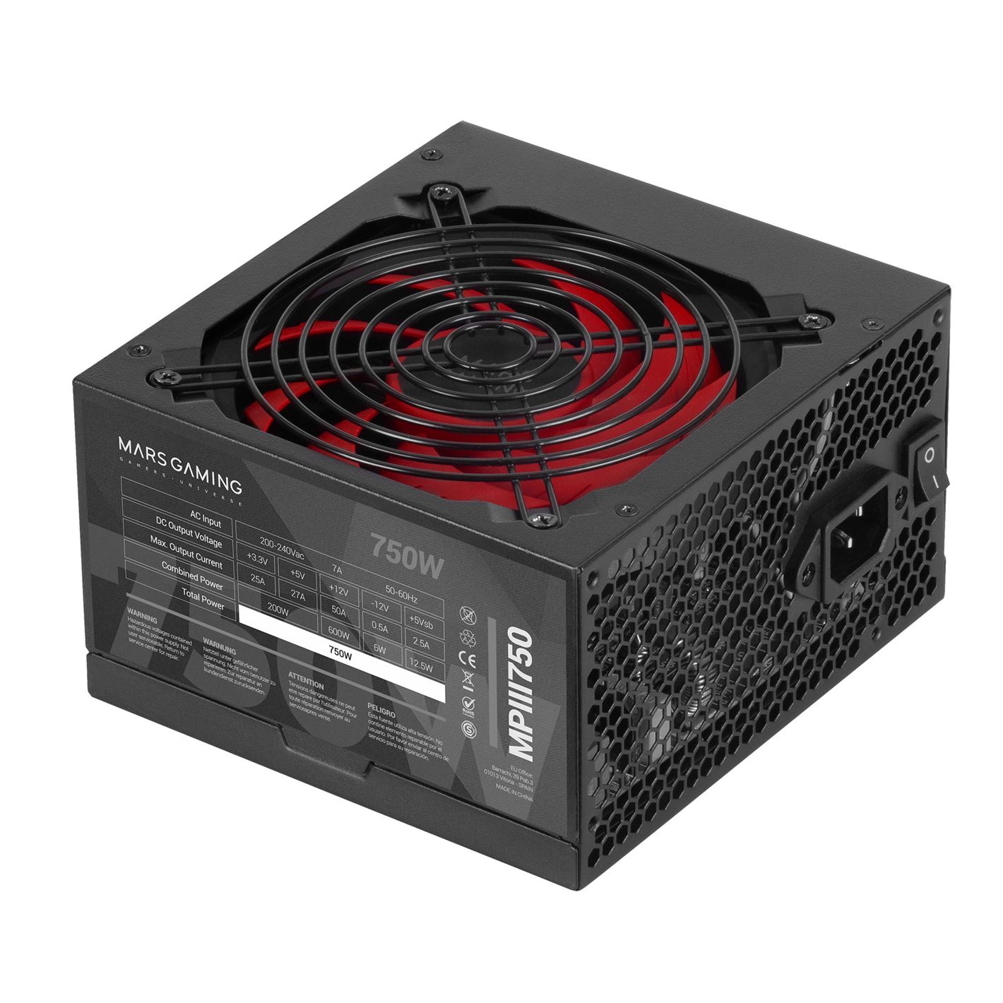 Fonte Alim. MARS GAMING PSU MPIII 750W, 85% EF, SMD, BLACK CABLES, SILENT, 5 YEARS WARRANTY