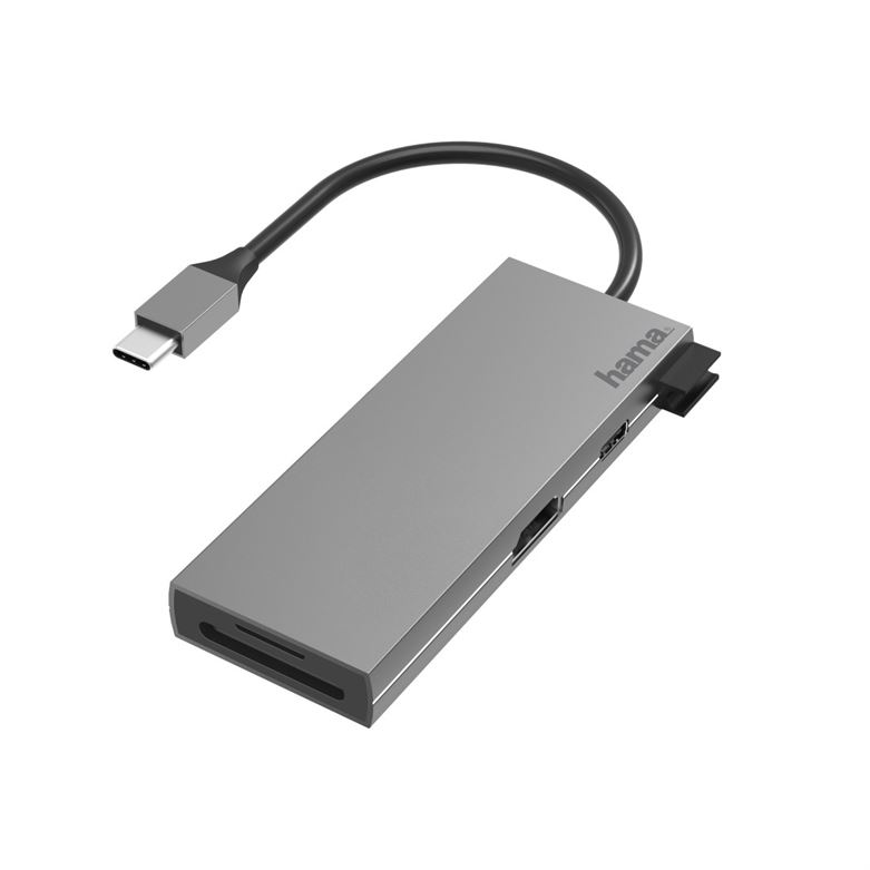 Adaptador HAMA Hub USB-C-Multiport-Adapter,6 Ports, 2x USB-A,USB-C,HDMI,SD,microSD,Aluminio 200110