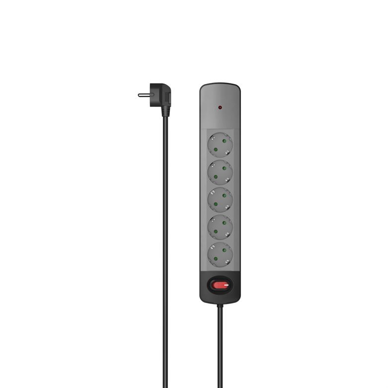 Extensão eléctrica HAMA 6 tomadas com proteção, Cinza 223056