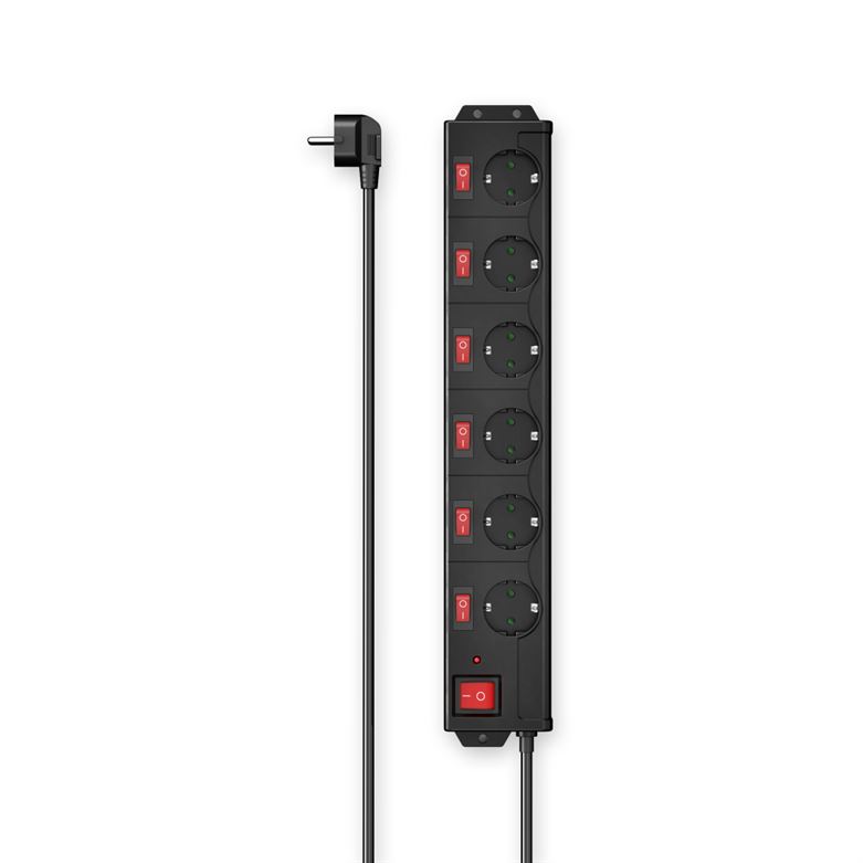 Extensão eléctrica HAMA 6 tomadas com proteção, preto 223160