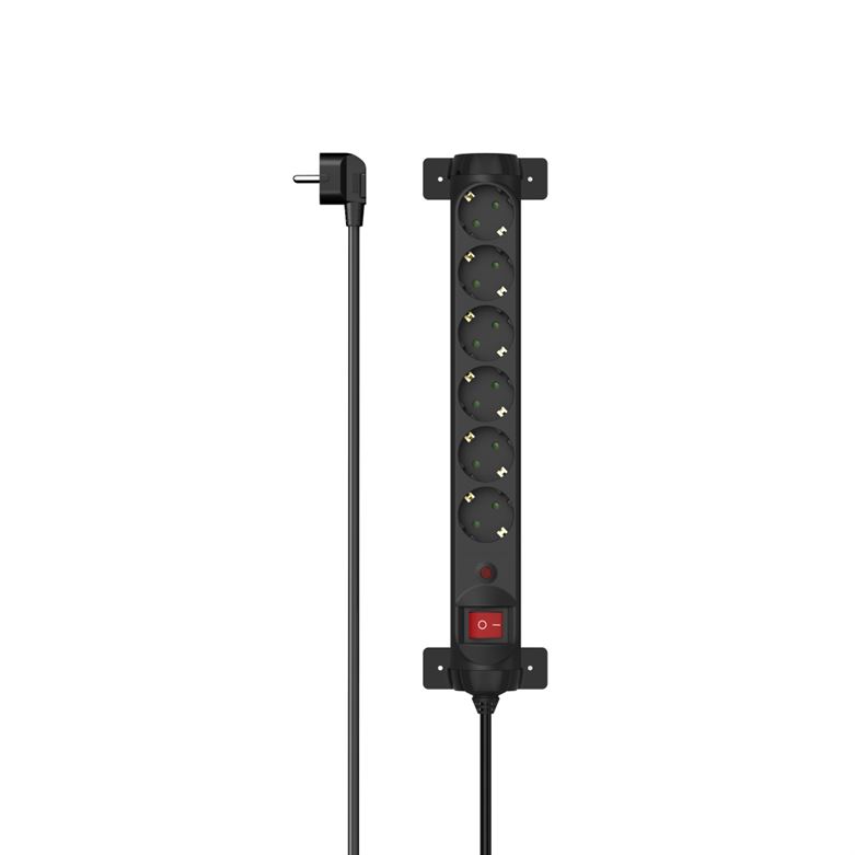 Extensão eléctrica HAMA 6 tomadas, 360º, com proteção, preto 223161