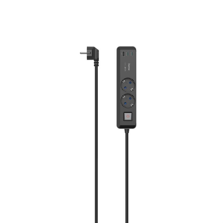 Extensão eléctrica HAMA 2 tomadas, USB-C / A 65W, PD 1,4 m, 223188