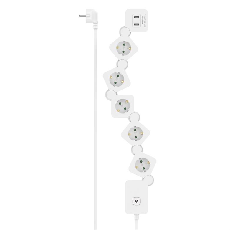 Extensão eléctrica HAMA 5 tomadas, USB-A 12W, flexível, branco 223190