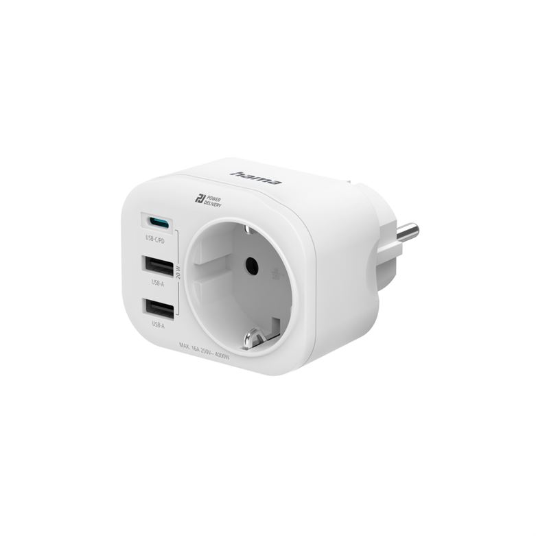 Tomada HAMA 2xUSB-A + 1xUSB-C 20W QC+PD branco 223342