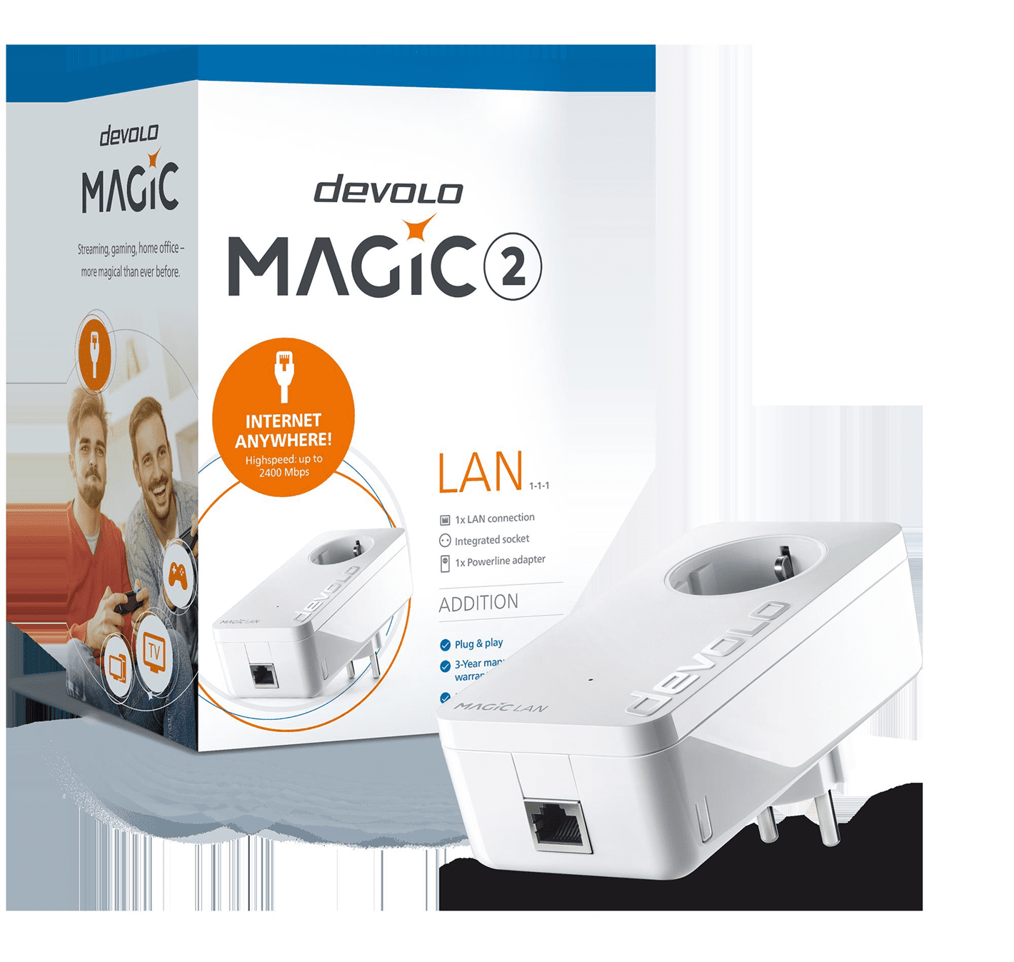 devolo Magic 2 LAN,Adaptador adicional,Velocidade Powerline até 2400Mbps c/ 1 Porta LAN- PT8259