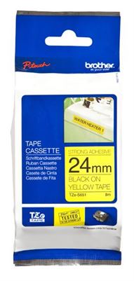 Fita BROTHER Laminada Super Adesiva c/ texto Preto e fundo Amarelo 24mm x 8m