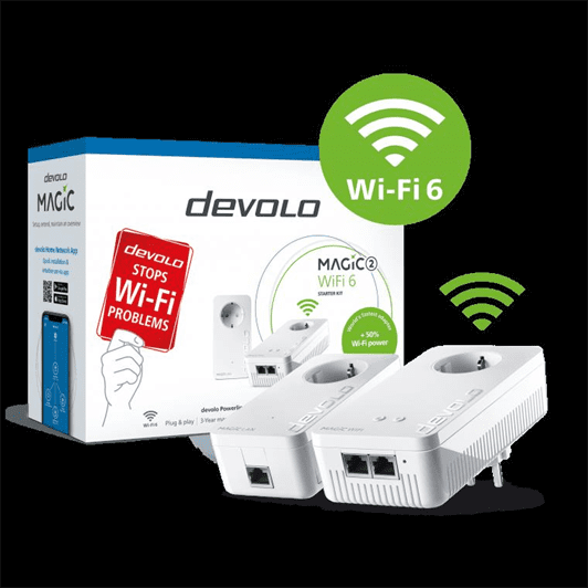 devolo Magic 2 WiFi 6, Starter Kit, PLC até 2400Mbps, Mesh, Wi-Fi 6 até 1800Mbps, 2x LAN Gigabit