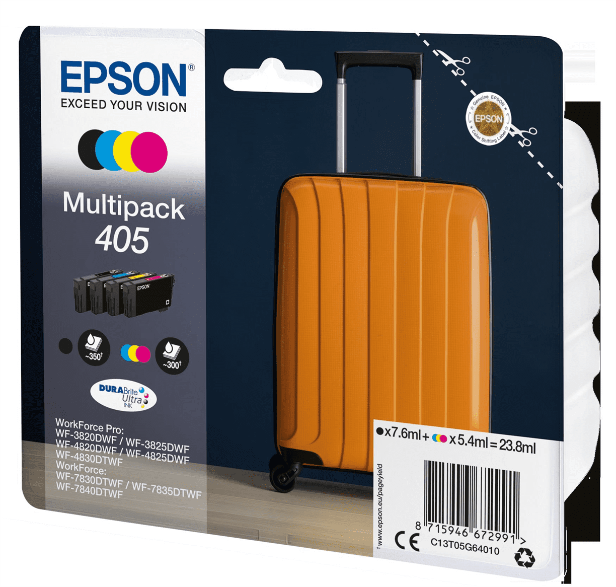 Tinteiro EPSON 405 Pack 4 Cores + Alarme RF - WF-3820/3825/4820/4825/4830/7830/7835/7840