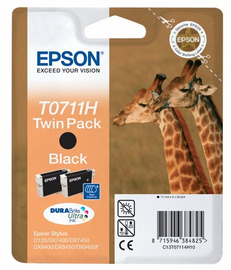 Tinteiro EPSON T0711H Preto Pack 2 - B40/110,BX3xx/600, D120, DX74xx/84xx/9400, SX2xx/4xx5/5xx/6xx